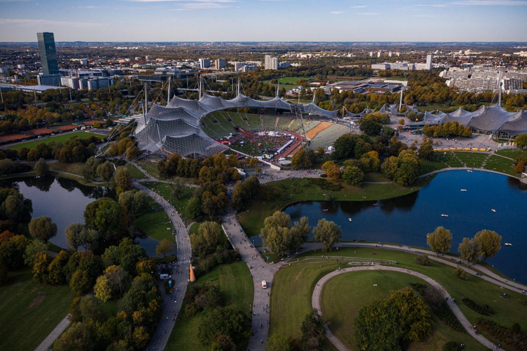 Olympiapark, Drohne, M&uuml;nchen Marathon, Sportevents