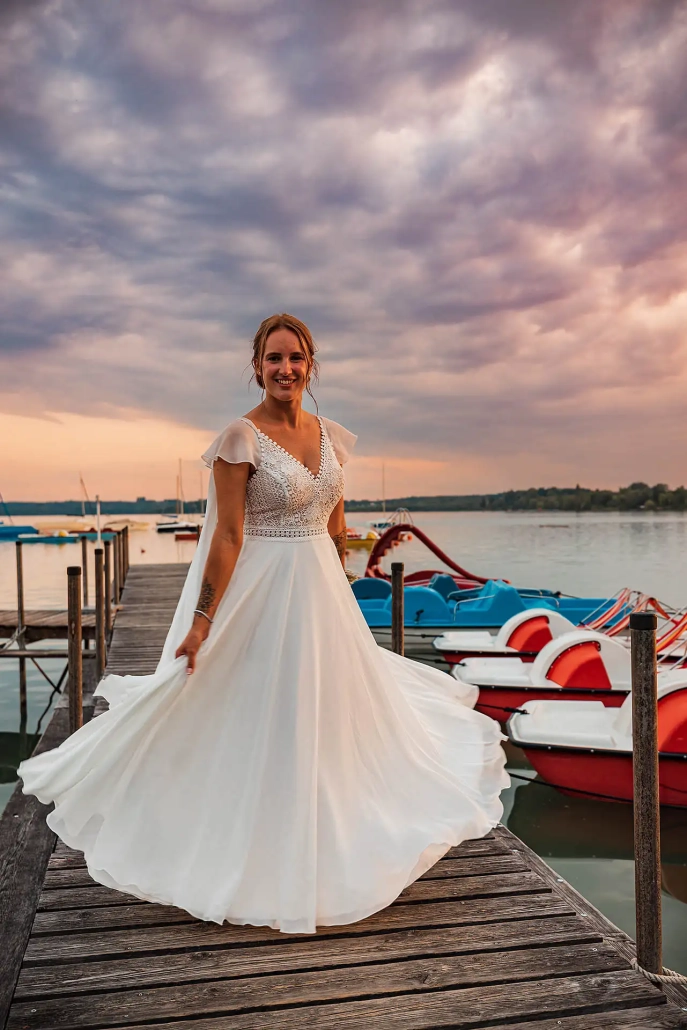 Hochzeitsfotograf, W&ouml;rthsee, 5-Seen-Land, Braut, Sonnenuntergang