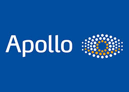 Logo von Apollo Optik auf blauem Hintergrund